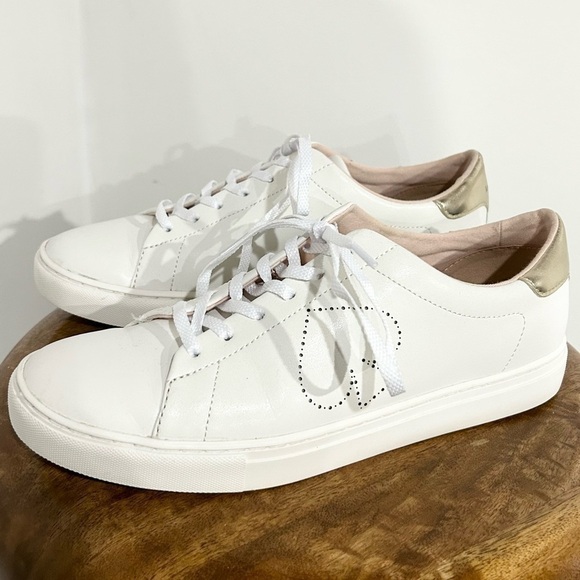 Kate Spade Angelise Leather Sneakers White/Gold Perforated 9‎ - Picture 1 of 10